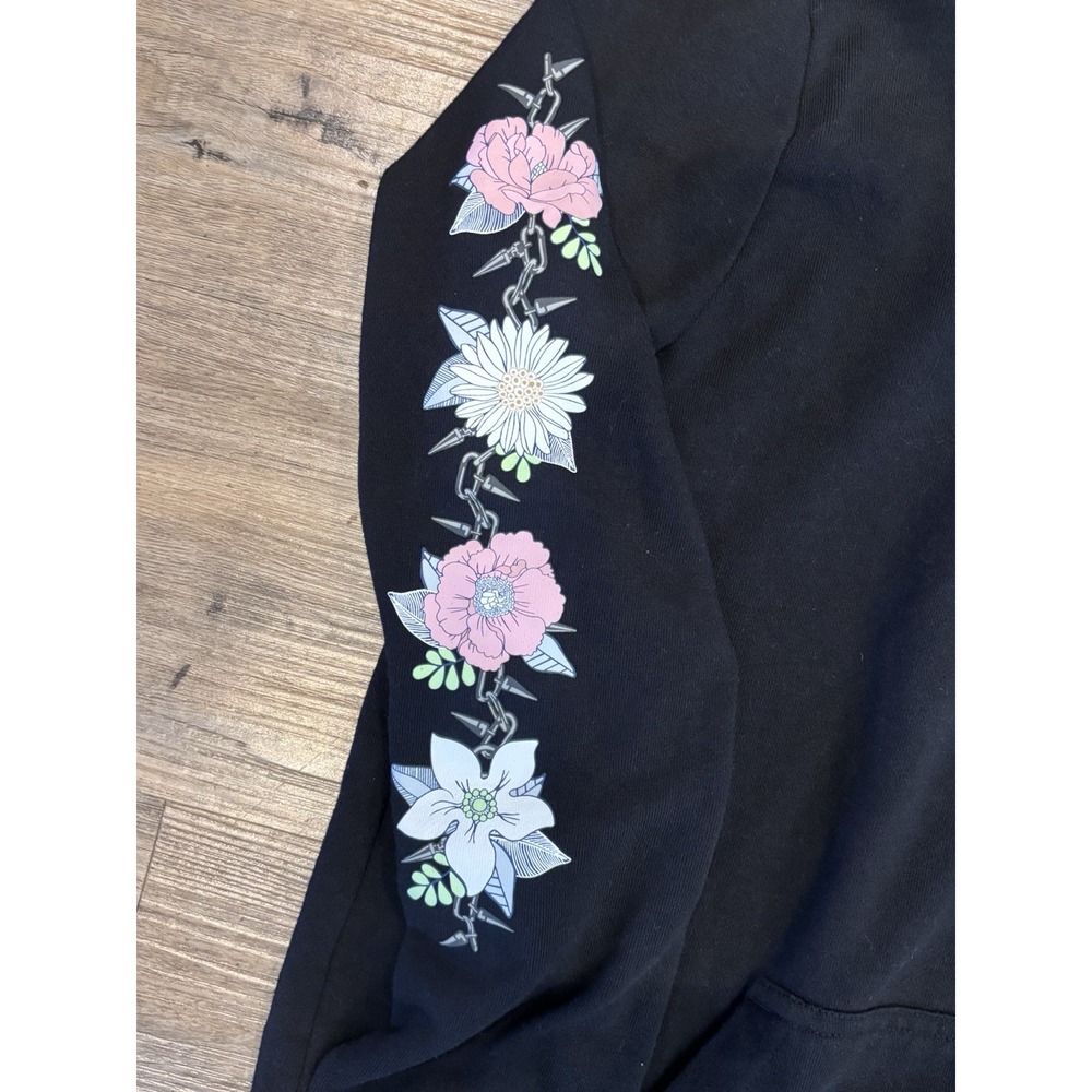 Vans Barbed Floral pink and white flowers Floral Sleeve Hoodie Black Pullover M - Picture 5 of 15